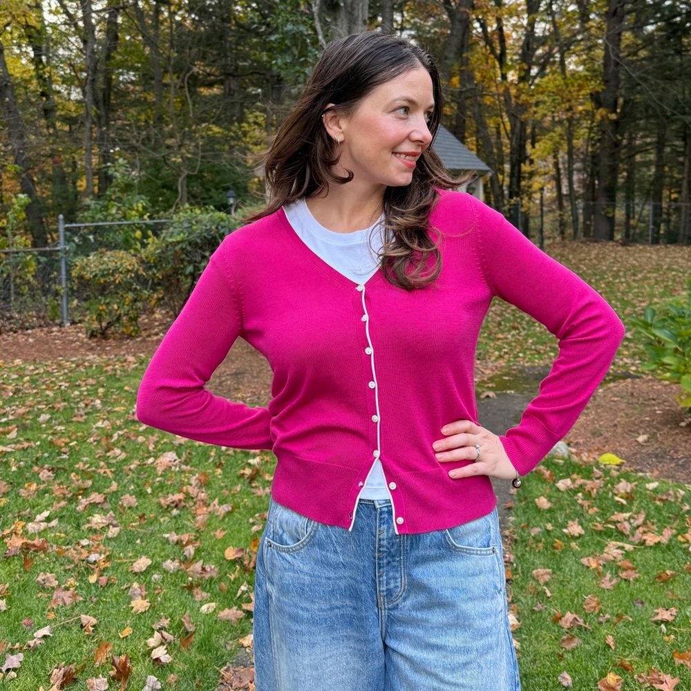 Women’s Fuchsia V-Neck Button Cardigan Sweater